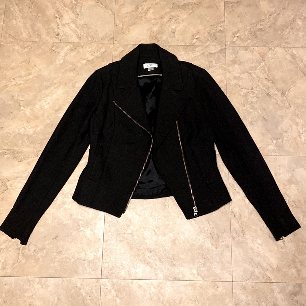 LOFT Black Blazer with Zipper - Picture 1 of 5